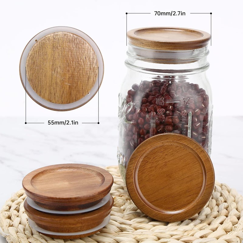 DingCo 6 Pack Regular Mouth Mason Jar Lids Reusable canning lids Acacia Wooden mason jar Lids with Airtight Silicone Seal, Brown (6PCS Regular Lids) - Image 2
